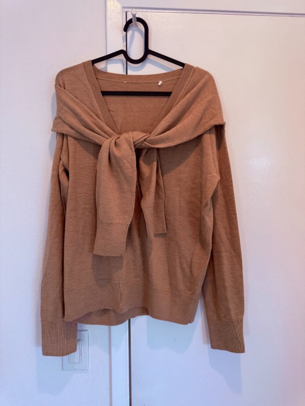Veronica Beard Camel Merino Wool Tie-Neck Sweater — Size S